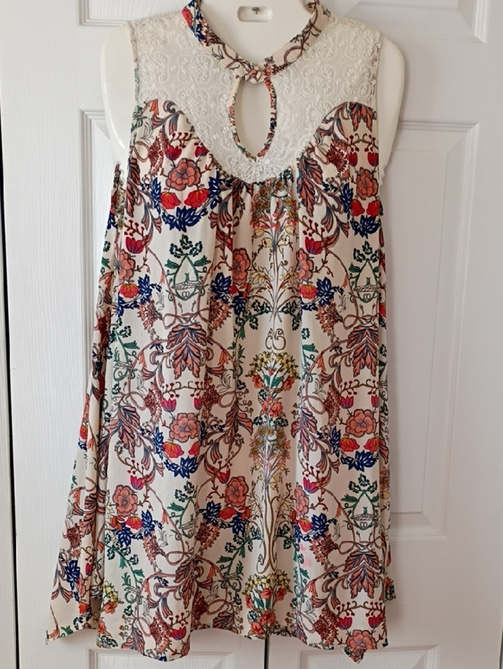 Umgee Cream Floral Swing Dress/Tunic with Multicolor Print